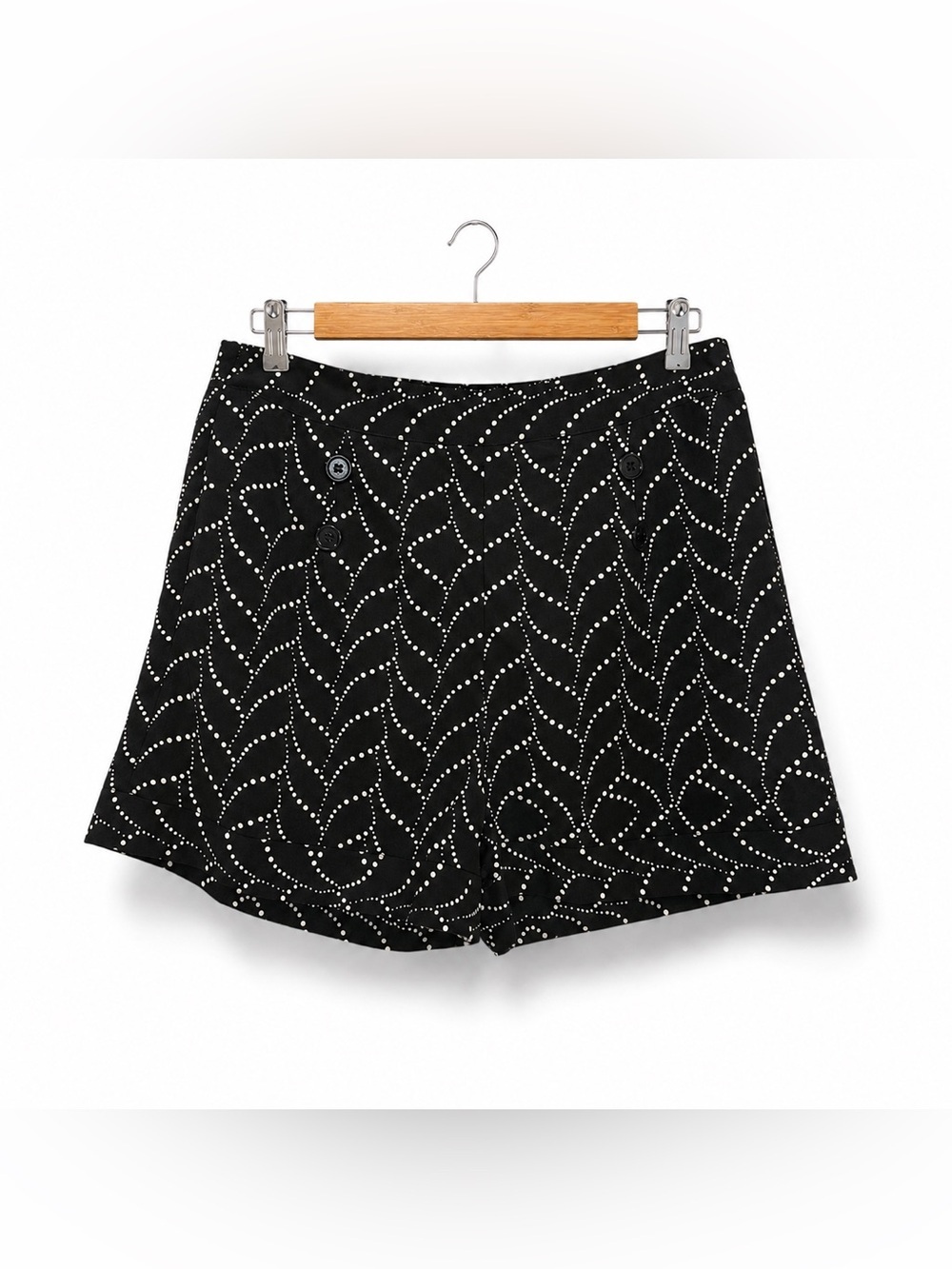 Molly Bracken Black Dot Print High Waist Tailored Shorts French Chic M